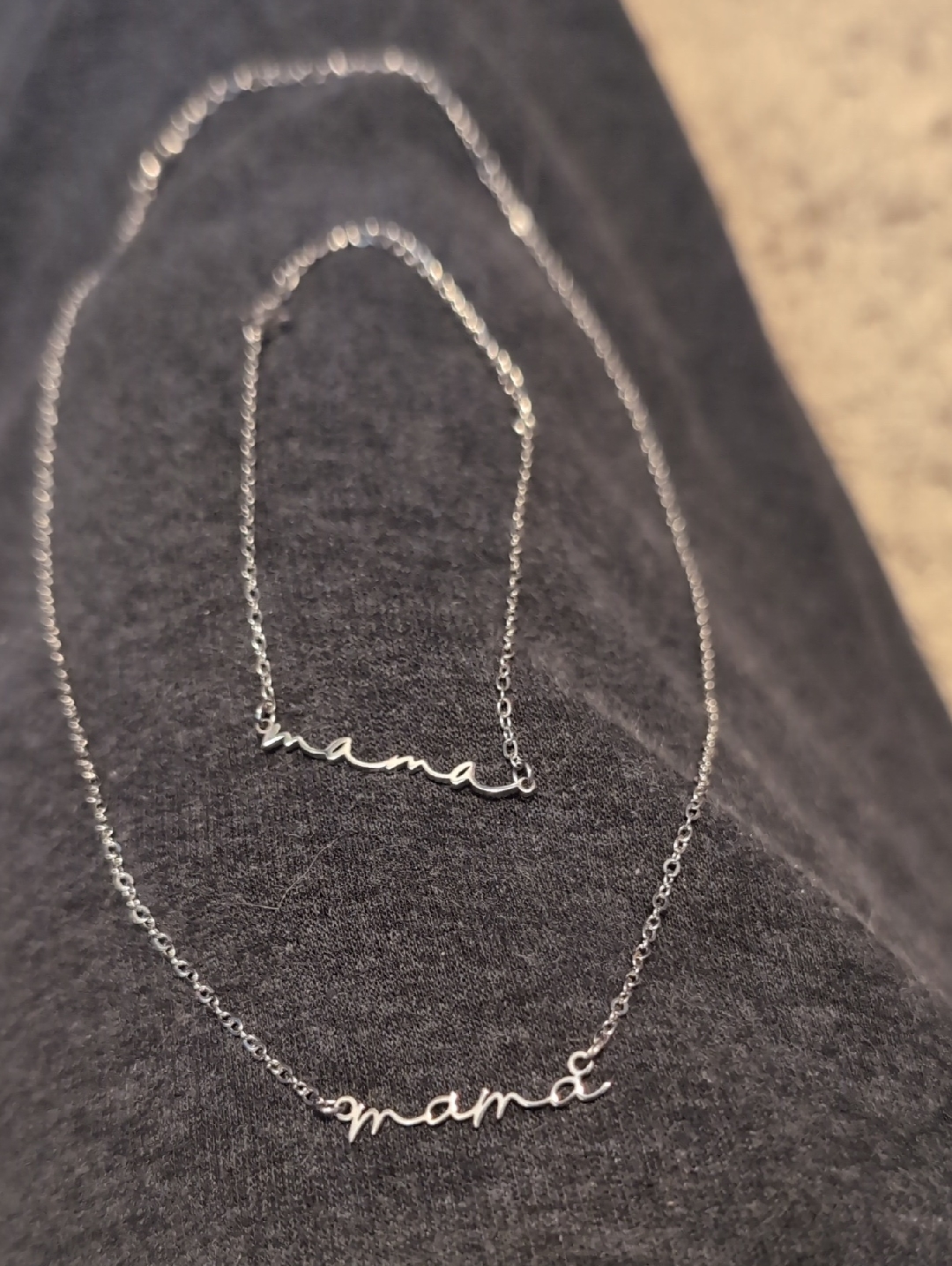 Mama Script Pendant Necklace And Bracelet- Silver Tone